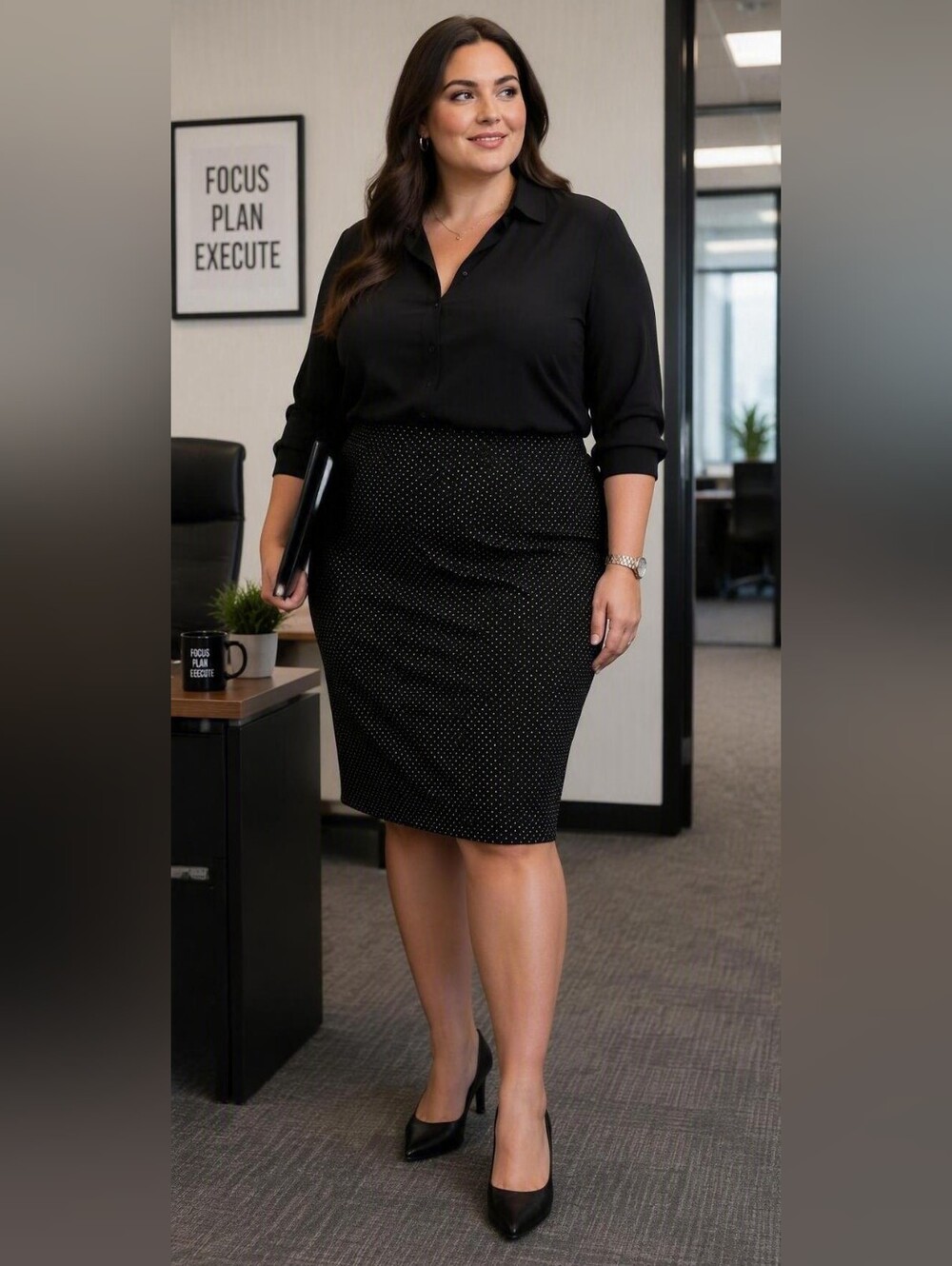 Tommy Hilfiger Black Knee Length Polka Dot Skirt
